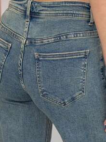 KATCH ME KatchMe Women's Versatile Mid-Rise Lines Multi-Pocket Straight Leg Jeans, Vintage Denim Trousers For Women, Soft Comfortable Women's Bottoms - Vintage Blue - View 4