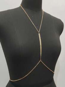 1pc Fashionable Gold Chain Body Chain, Sexy Beach Bikini Necklace Waist Decor, Perfect For Party & Chest Accessory