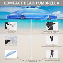 6.5ft Beach Umbrella - Heavy Duty Wind Resistant UV 50+ Portable Sun Shade With Sand Anchor & Carry Bag, Outdoor Folding Umbrella For Beach, Pool, Patio, Garden (Blue Stripe) - 藍色 - 查看 5