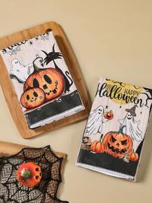 Set de 2 toallas de cocina de Halloween, toallas suaves para platos, toallas de mano absorbentes para té, toallas de té de secado rápido para lavar platos, decoraciones de Halloween, decoración de cocina de Halloween, decoración del comedor, paños de cocina para hornear y cocinar, paños de limpieza, suministros de Halloween, suministros de cocina, decoración del hogar