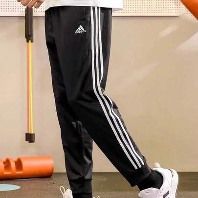  Adidas Men's Knit Pants With 3-Stripes, Outdoor Slimming Sports Sweatpants, Classic Casual Everyday Trousers