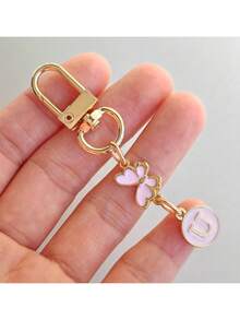 1 件金色蝴蝶字母钥匙扣、合金首字母情侣钥匙扣、背包配件 - 粉色 - 查看 31