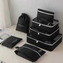 7-teiliges Polyester Reise-Aufbewahrungstascheset, minimalistischer Slogan-Grafik Gepäckpackorganisator für Reisezubehör, Herbstdekor für Zuhause, Reiseaufbewahrungstasche, Makeup-Tasche, Kosmetiktasche, Reise-Organizer, Makeup-Organizer mit großem Fassungsvermögen, Makeup-Koffer, für Lippenstifte, Pinsel, Hautpflege, Handy, Münzen, Kleinteile, für Zuhause, Geschenke, Urlaub und Feste wie Halloween, Weihnachten, multifunktional, Boho-Vibes