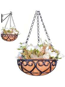 8/10/12 Inch Metal Wire Hanging Basket Flowerpot, Coconut Lined Plant Flowerpot, Outdoor Garden, Porch, Balcony Decoration