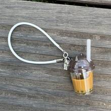 微型树脂DIY装饰珍珠奶茶杯，配件毛绒公仔，带猫耳吸管的仿珍珠奶茶杯，娃娃屋微型仿真珍珠奶茶杯，场景配件，学习奖励，娃娃屋装饰，派对礼物，随机颜色奶油色树脂钥匙扣吊坠 - 彩色 - 查看 11
