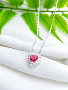 ELEGANT AND LUXURIOUS WOMEN'S NECKLACE, MICRO-ZIRCONIA PENDANT, 18K GOLD SILVER PLATED. - 玫紅色 - 查看 3