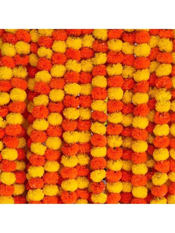 5 Feet Long Strands Artificial Marigold Flowers, Decor For Pooja, Wedding , Events Decorations,Home Decor ,Room Decor,Wall Decor Gifts Birthday Graduation