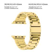 1条兼容的表带，尺寸包括49mm、46mm、45mm、44mm、42mm、41mm、40mm和38mm，商务不锈钢金色表带，兼容 Ultra、SE、Series 11、10、9、8、7、6、5、4、3、2、1，男女皆宜，是学生返校的理想礼物 - 金色 - 查看 6