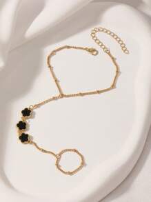 1pc Fashionable Intricate Clover Design Finger Bracelet For Daily Wear, Summer Jewelry (Random Bead Quantity)
