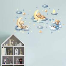 Children's Room Decoration Wall Sticker, Teddy Bear Picking Stars & Sleeping Bear Family Wall Decals, Beautify Baby Room - Multicolor - View 7