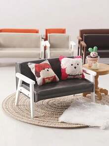 Canapea din piele în miniatură la scară 1:6/1:12, masă din lemn albă, opțiuni de canapea simplă și canapea dublă, potrivită pentru decorul mobilierului pentru casa de păpuși!