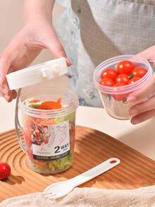 1pc Minimalist Salad Cup Plastic Portable Fruit & Vegetable Companion With Fork & Lid, Diet Smoothie Cup