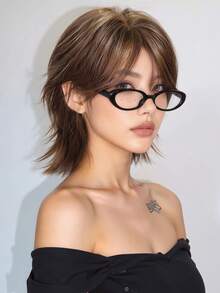 12 Inch Short Mullet Head Wigs With Bangs Synthetic Straight Women Brown Short Hair Wig For Daily Party Cosplay Wigs(Pay Attention To How You Wear And Care For It,Due To Lighting And Angle During Photography, The Actual Product May Have Slight Color Differences Compared To The Images.)