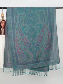 1件女士波西米亚风流苏提花围巾，佩斯利花纹披肩，羊绒石纹图案穆斯林头巾，值得赠送，适合所有季节日常外出穿着。 - T155 - 查看 22