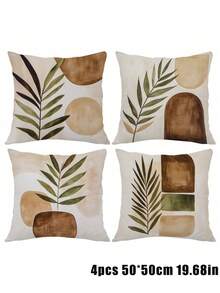 4 件现代抽象植物印花绒面革靠垫套，17.7*17.7 英寸时尚抱枕套，适合客厅沙发卧室，不含枕芯 - 類型 A - 查看 14