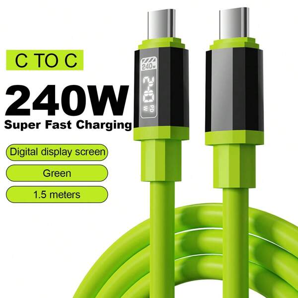 240W Display USB-C To Type C Fast Charging Cable Cable,Liquid Silicone Rubber Fast Charging Cable, Compatible With Iphone 16/15,Compatible With Huawei /Compatible With Samsung / Compatible With Vivo/Compatible With Xiaomi Series,High-Speed Data Transfer And Charging Compatible