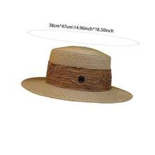 Women's Summer Straw Boater Hat Wide Brim Sun Hat Lightweight Beach Cap With Textured Band - Khaki - View 3