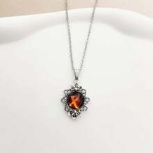 1pc Vintage Stainless Steel Chain Necklace With 26pcs Flame Shaped Letter Pendant