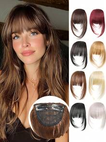 齐刘海直刘海夹式接发刘海两边分层长直侧刘海黑棕色假发女士 1 件