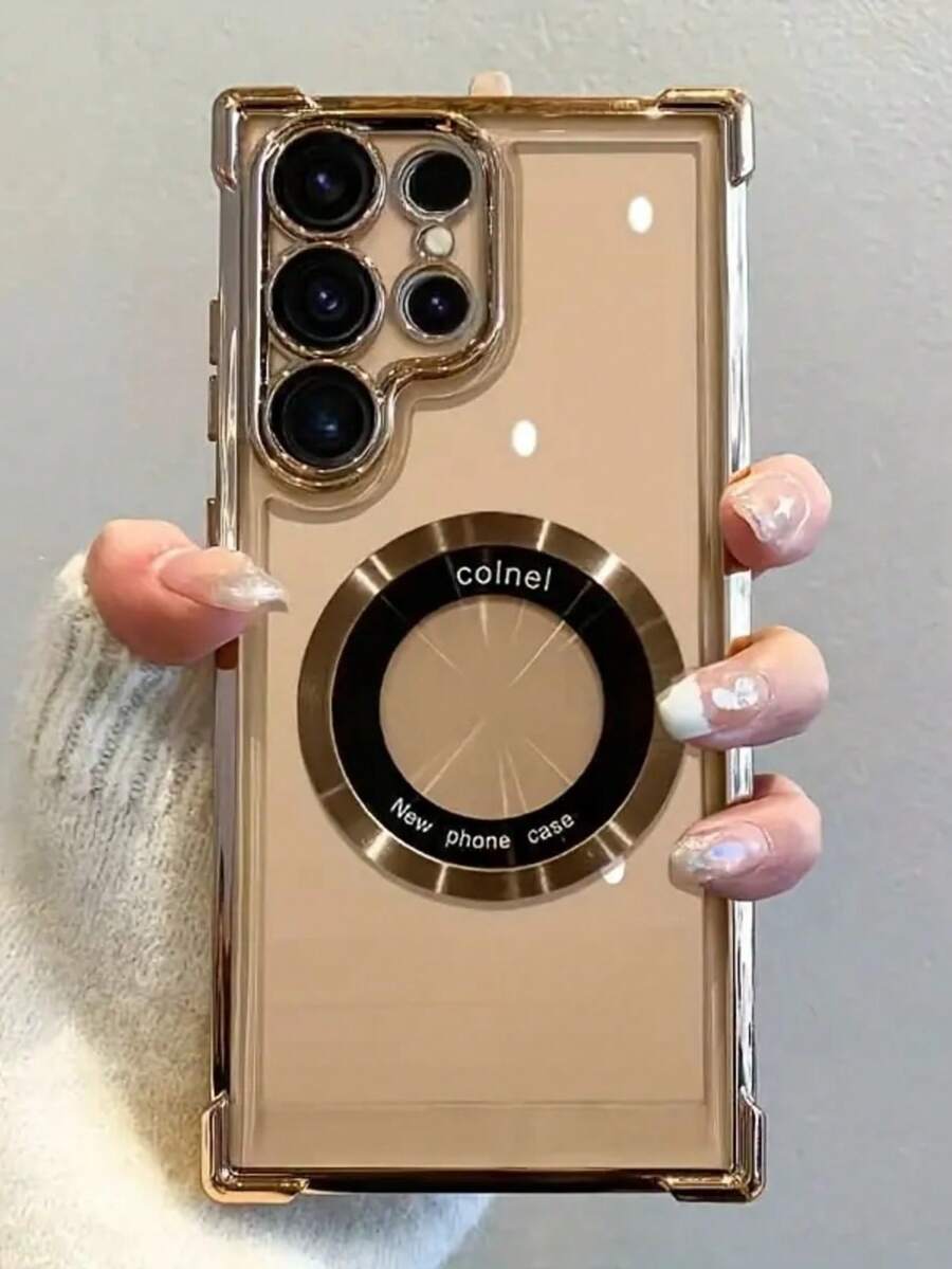 免费礼品（镜头膜）磁性奢华时尚防震气囊手机壳适用于 Apple 6/7/8/X/XS/XR/11/12/13/14/15/16/16E，适用于三星手机 S22/23/24/25/S24 FE/S25 EDGE、A04/05/06/A14/A15/A16/A24/A25/A34，适用于 Redmi Note 7/8/9/10/11/12/13，适用于 Redmi 9/10/12/13C，适用于 Honor X、HW，适用于 Realme C53 C55 防水防摔防刮 - 金色 - 查看 1