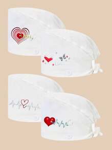Paquete de 4 gorras de trabajo/enfermera para mujeres con estampado gráfico de poliéster y algodón, antibacteriano y antipolvo, adecuado para hospital, enfermería, belleza, limpieza y trabajadores de saneamiento