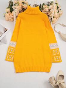 Autumn And Winter New Fashion Retro High Collar Jacquard Hollow Design Mid-Length Women's Sweater Dress