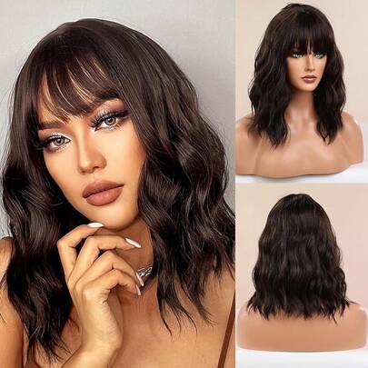 Incohair Short Dark Orange Wig With Bangs Women Girls Short Curly Wavy Bob Wig Shoulder Synthetic Party Wigs (Dark Orange)Essential Festive Atmosphere For Christmas