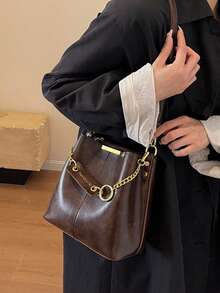 Livesso 新款时尚水桶包，独特设计手提包，百搭单肩包，适合购物、钱包、年轻女性、大学生、初学者、办公室女士。非常适合办公室、大学、工作、商务、通勤、户外活动、旅行和野餐。 - 咖啡棕 - 查看 5