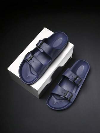 Sandalias planas con hebilla sencilla para hombres, adecuadas para el verano, actividades al aire libre, vacaciones, regalos de graduación o accesorios de cumpleaños, zapatillas de ducha