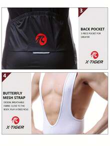 Radfahrer Outfit Set, Herren Radtrikot mit Kurzarm, Radhose mit 5D gepolsterter Innenhose, angenehm atmungsaktiver feuchtigkeitsableitender Stoff, 3-Fach Taschenkonstruktion am Trikot mit rutschfestem Saum