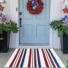 1pc 16"*24"18"*30" 4th Of July Patriotic Door Mat - Blue White Red Striped Welcome Mat With Stars & Stripes Design, Durable Non-Woven Fabric & Rubber Backing, Hand Wash Only Farmhouse Porch Decor For Independence Day & Summer Entrance, Independence Day Decorations, Easyclean Material - 樣式1 - 查看 4