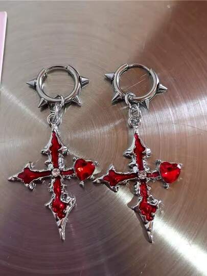 Goth Punk Hart Kruis Roestvrijstalen Doornen Hoepeloorbellen Voor Vrouwen Mannen Hiphop Grunge Bedels Y2K Sieraden Scene EMO Accessoires
