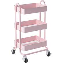 Red Utility Rolling Cart,Kitchen Storage Carts With Wheels,Metal Rolling Cart For Office,Home,Kitchen,Garden - Pink - View 2