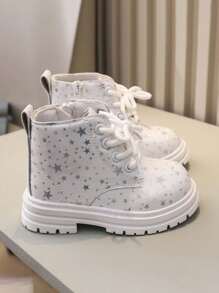 1 Paar unisex weiche, rutschfeste Stiefel, vielseitig modische Kinder-Knöchelstiefel mit Seitlichem Reißverschluss, glänzend lederene wasserfeste römische Schnürstiefel für Babys, geeignet für Frühling, Herbst und Winter