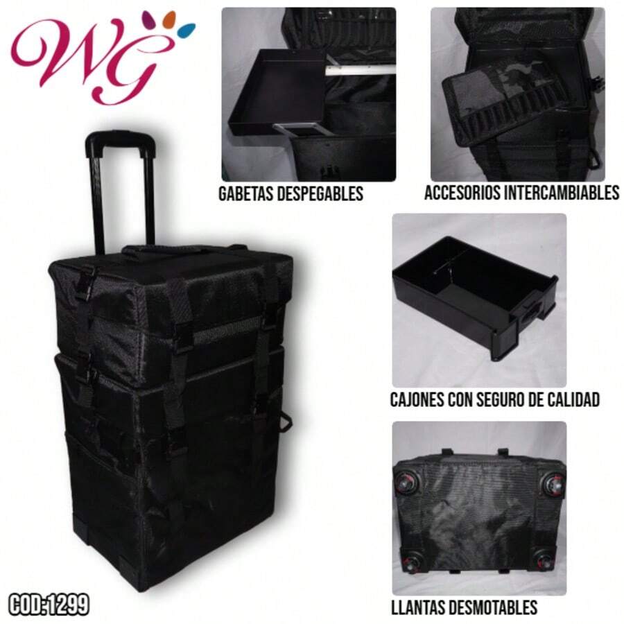 Maletín Neceser Para Maquillaje/Uñas De Lona Y Ruedas - Negro - Ver 1