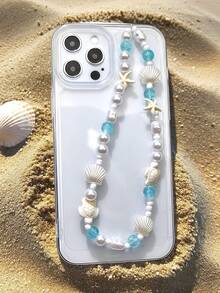 1pc Summer Vacation Style White Faux Pearl Starfish Shell Beaded Smart Phone Chain/Lanyard - Multicolor - View 6