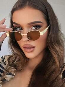 1pc/2pcs Black & Brown Metal Frame Oval Fashion Eyeglasses For Women, Suitable For Daily Wear, Travel, Vacation, Beach - Multicolor - View 5