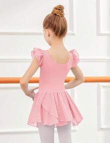 Girls Ruffle Sleeve Ballet Dance Dress Tutu Skirted Leotard - Ballet Pink - View 3