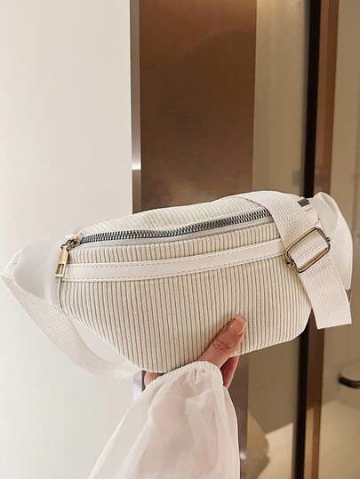 Midjeväska i kanvas i manchester i streetstyle för kvinnor, rymlig axelremsväska