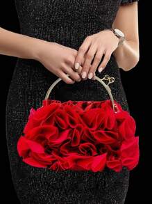 Nuevo estilo mini bolso elegante con flor para mujer, bolso de mano de metal con cadena para mujer, bolso cruzado para fiesta de boda para mujeres y niñas; Conjunto de joyería de dos piezas con cristales brillantes, collar, aretes y pulsera; Bolso de noche de mujer para fiesta, boda, baile de graduación, cena/banquete