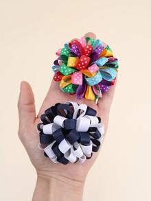 4件套返校季彩色布艺发夹，绣球花发卡，时尚发饰，适合女孩、青少年、学生派对礼物 - 彩色 - 查看 6
