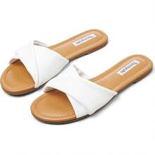 Slides Sandals Women Basic Slip On Flat Sandals Open Toe Comfort Beach Sandals Slippers Casual Dressy Summer - White - View 8