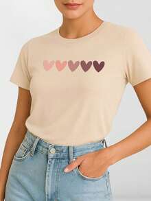 Women's Short Sleeve Round Neck Blouse 100% Cotton Premium Mesh (5) - 沙 - 查看 2