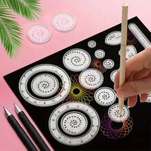 万华22件套尺子绘画套装,创意几何绘图尺,儿童及成人DIY螺旋艺术模板,拼图手工玩具,解压绘画工具,DIY螺旋模板,释放无限创意螺旋艺术模板和几何尺 - 彩色 - 查看 5