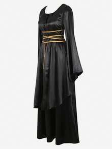 Renaissance Dress Women  Medieval Faire Costumes Halloween Cosplay Over Dress Retro Gown Long Dress - 黑色 - 查看 3