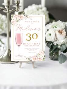 1 件 - 定制粉色花卉生日海报、定制无框生日欢迎标语、个性化花卉欢迎生日海报、腮红玫瑰、生日欢迎标语印刷、个性化绘图板、户外海报、儿童艺术活动 - 彩色 - 查看 3