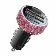 Bling Bling 水钻水晶多端口车载充电器快速充电 PD QC3.0 USB C 车载手机充电器 Type C 适配器 3 合 1 快速充电线兼容 Andriod 手机、行车记录仪、iPad、GPS、节日/生日礼物