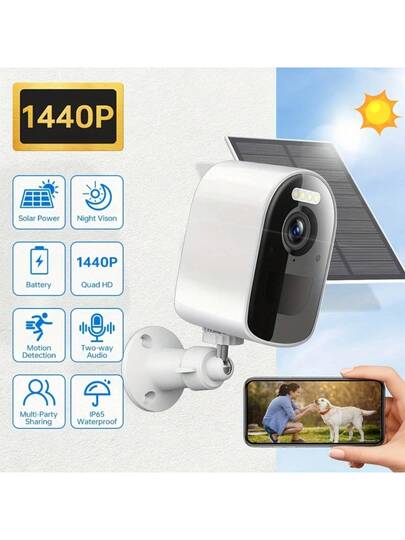 Solar Powered Outdoor Wireless Security Camera, Camera De Segurança Wifi,2K High Definition Slimme Surveillance 5000mAh Battery, Panel Power Supply, 5G WiFi, Full Night Vision, Spotlight Alarm, Two Way Audio, Remote Monitoring Home Cloud Storage/SD Card, Quality Appearance, Property Monitoring.