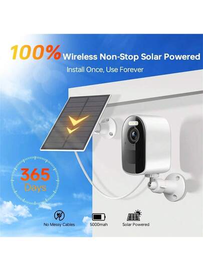 Solar Powered Outdoor Wireless Security Camera, Camera De Segurança Wifi,2K High Definition Slimme Surveillance 5000mAh Battery, Panel Power Supply, 5G WiFi, Full Night Vision, Spotlight Alarm, Two Way Audio, Remote Monitoring Home Cloud Storage/SD Card, Quality Appearance, Property Monitoring. view 3
