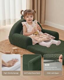 Blissful Diary Foldable Toddler Couch, 2-In-1 Comfy Toddler Chair & Lounger For Reading, Nap, Playroom, Kids Couch Sofa For 1 2 3+ Year Old Girls Boys Birthday Gift, Light Gray Arclet - Dark Green Arc - View 6